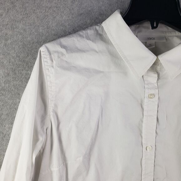 1901 Dress Shirt SMALL WORK White Button Up Long Sleeve Button Cuff Ladie Blouse - Picture 2 of 6